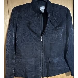 Chico´s Linen Blend Fully Lined Jacket Women’s Size 2 Full Zip Long Sleeve Black